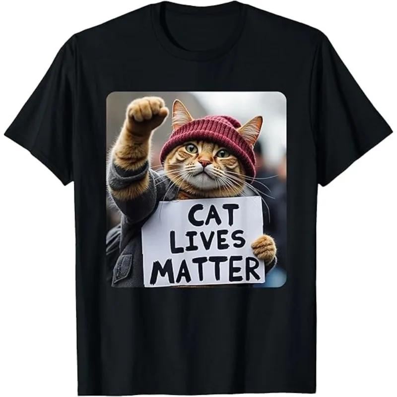 Womens Cat Lives Matter Meme TShirt Unisex Oversized Tee Cotton Streetwear Loose Short Sleeve The Summer Harajuku ONeck Couple