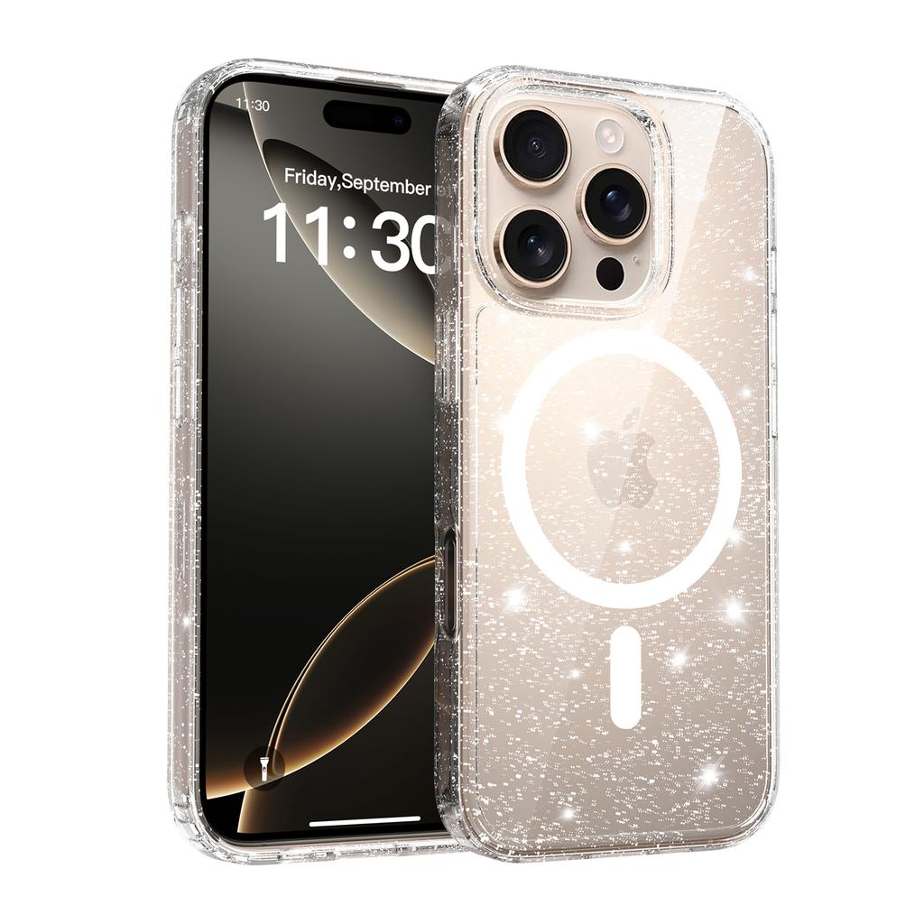 Магнитный чехол с магнитом для Magsafe Mag Safe Iphone 17 Air 16 E 15 Plus 14 13 Pro Max 12 11 13Pro 16E 14Pro 16Pro Блестящая прозрачная крышка