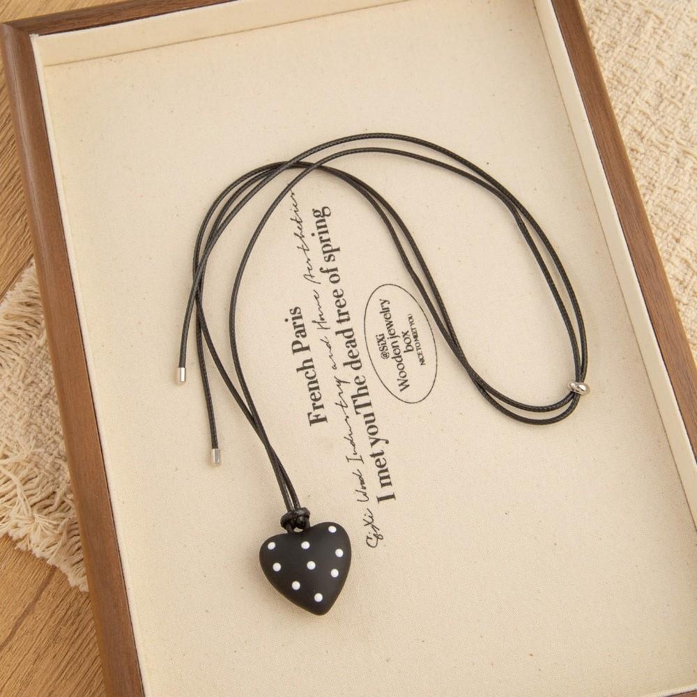 Polka Dot Charm Long Sweater Chain Heart Pendant Drop Heart Necklace Daily Wear