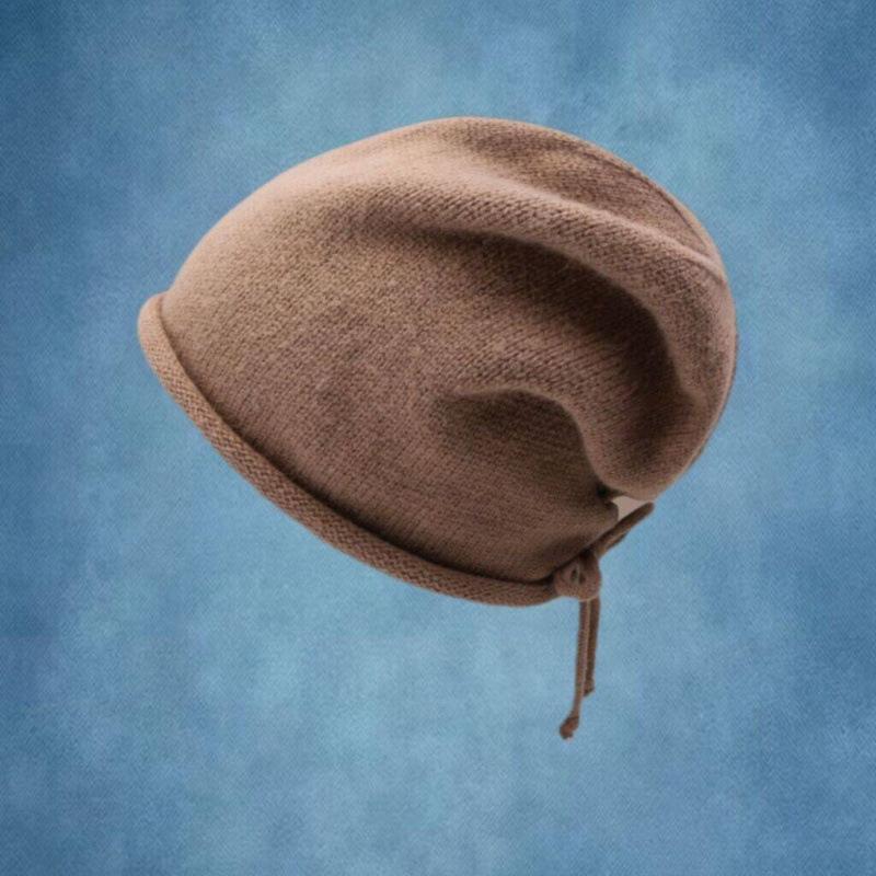 Women's Autumn Winter Wool Beanie: Warm, Knitted, Rolled Edge Design for Small Face