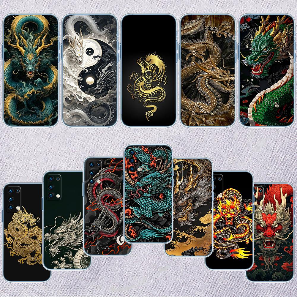 QE7 Chinese Dragon Transparent Phone Case for Samsung Galaxy A04 A04S A14 A23 A34 A54 M23 M33 M52 M53