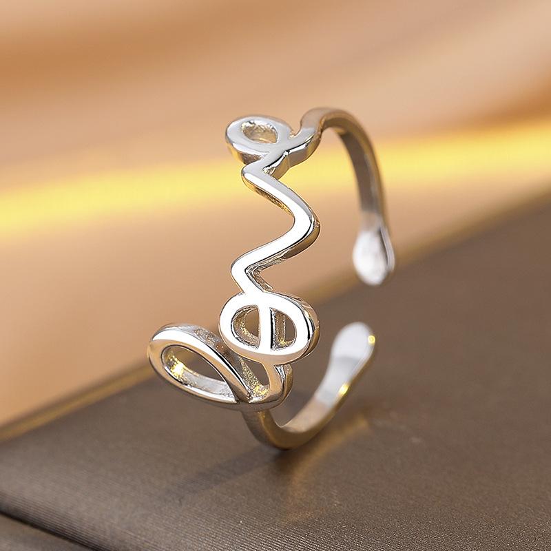 Korean Simple S925 Sterling Silver Open Ring Female Niche Personality Style Ring Stacked with Letters LOVE Ring Jewelry