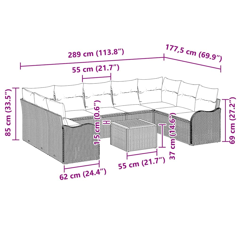Garden Sofa Set with Storage 10 pcs Black Poly Rattan