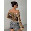 YYFS Women's Fashion Casual Spring Fall Leopard Print Long Sleeve One Shoulder Blouses & Shirts