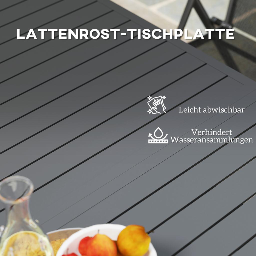 Aluminium Extending Garden Table with Slatted Top for 6-8 Person, 160/220 x 90 x 73 cm, Grey