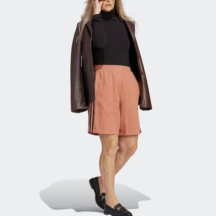 Adidas Оригинальные прямые шорты из американской ретро-серии с логотипом и принтом в полоску, женские плавки, многослойные коричневые IC5451