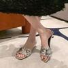 2025 новые французские шлепанцы с пайетками женские летние модные на среднем каблуке нескользящие шлепанцы на одной перемычке универсальные шлепанцы с квадратным носком
