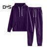 2 Pcs/Set Women Hoodie Pants Suit Solid Color Plush Long Sleeves Thick Top Elastic Waist Ankle-banded Trousers Sport Fitness Outfit Fall Winter