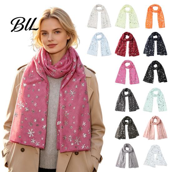 Lightweight Winter Layering Glitter Sparkly Foil Snowflake Print Scarf for Women, Christmas Warm Fashionable Neckwear Theme Shawl Wrap, Fall