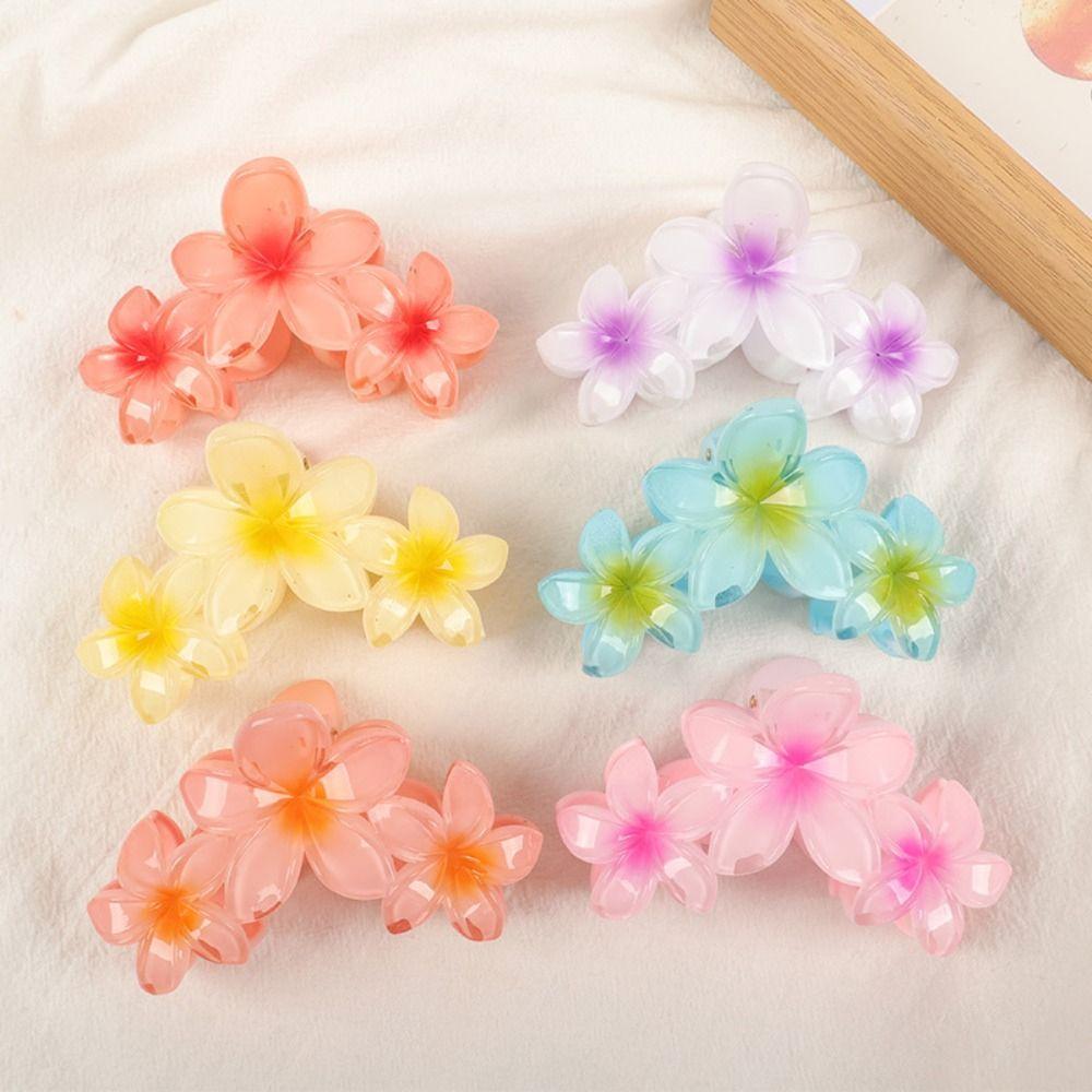Gradient Design Hair Clip Claws Plumeria Shark Hair Claw Colorful Gradient Flower Clips Girls Gift