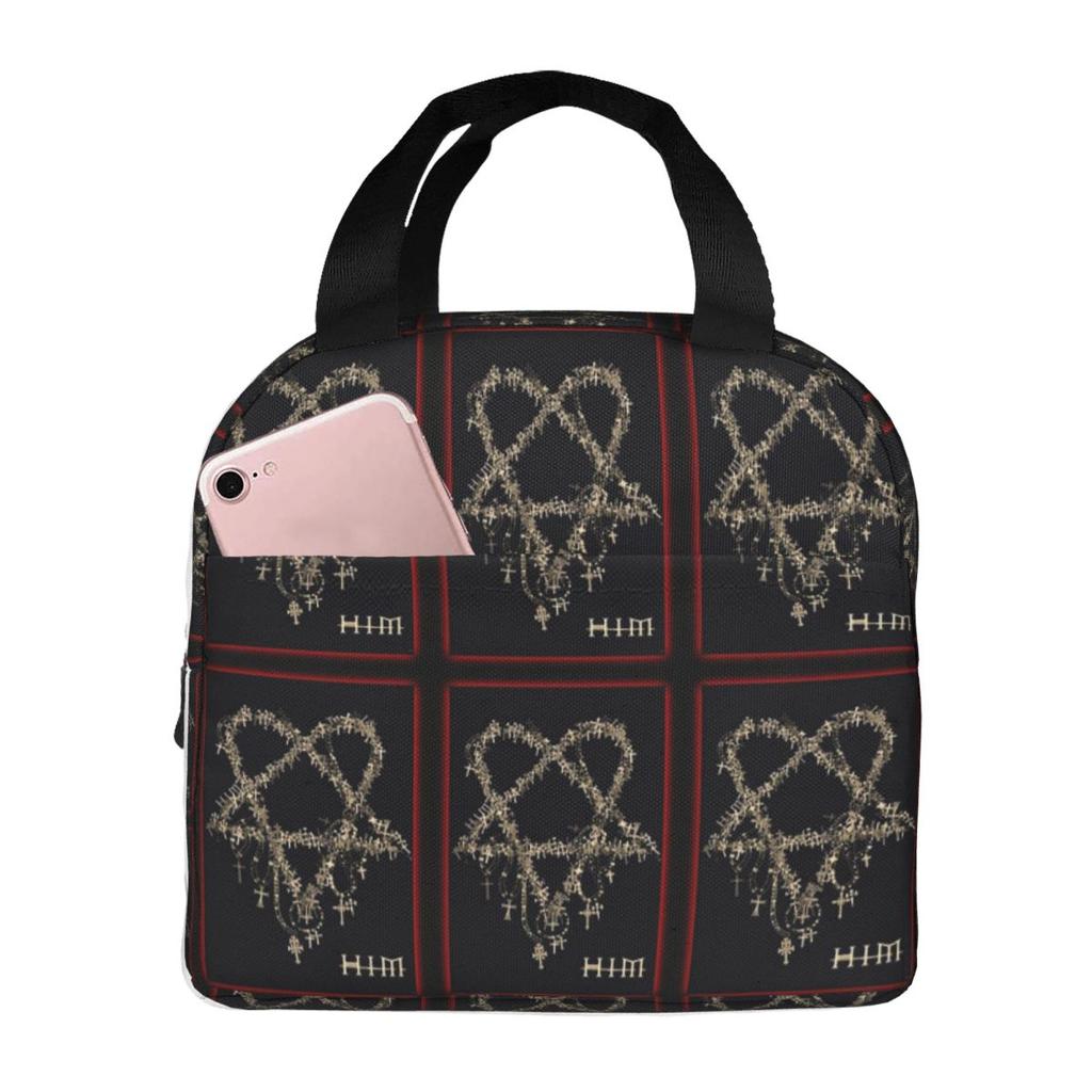 Heartagram Him Музыкальная Группа Логотип Изолированный Ланч-Бэг для Женщин Детей Портативный Контейнеры для Еды Термо Ланч-Бокс Сумка-Тоут