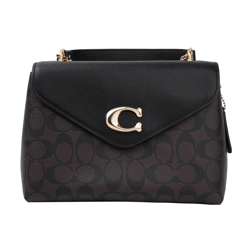 Coach Tammie 26 Classic Fashion Monogram Color Block Pebble Leather Shoulder Crossbody Bag Medium Women Bags Dark-Brown Black C6784-IMAA8