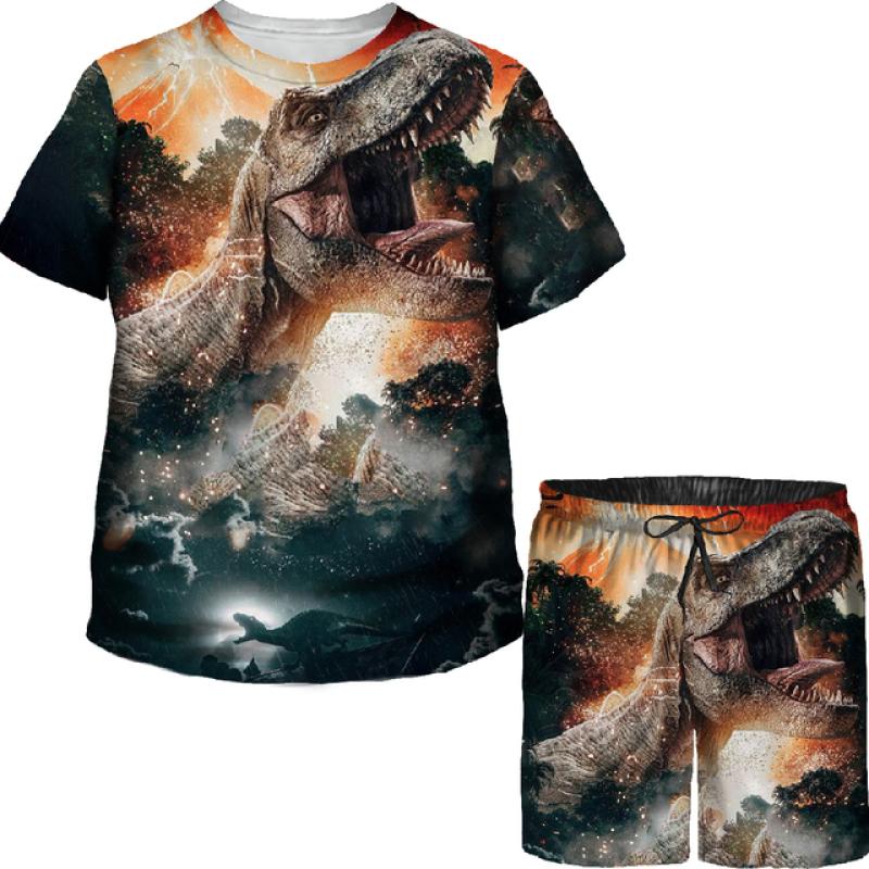 Футболки/костюмы с 3D принтом динозавра Юрского периода для мальчиков и девочек, футболки/костюмы для подростков, повседневная летняя футболка, спортивный костюм, комплект