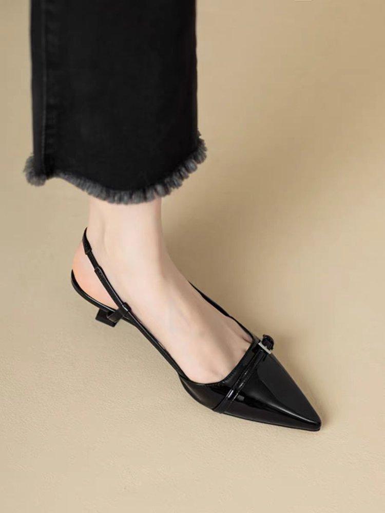 Остроконечные лакированные босоножки на среднем каблуке с заостренным носком, женские летние босоножки в стиле ретро с тонким каблуком, пустые, корейская версия, повседневные туфли для женщин