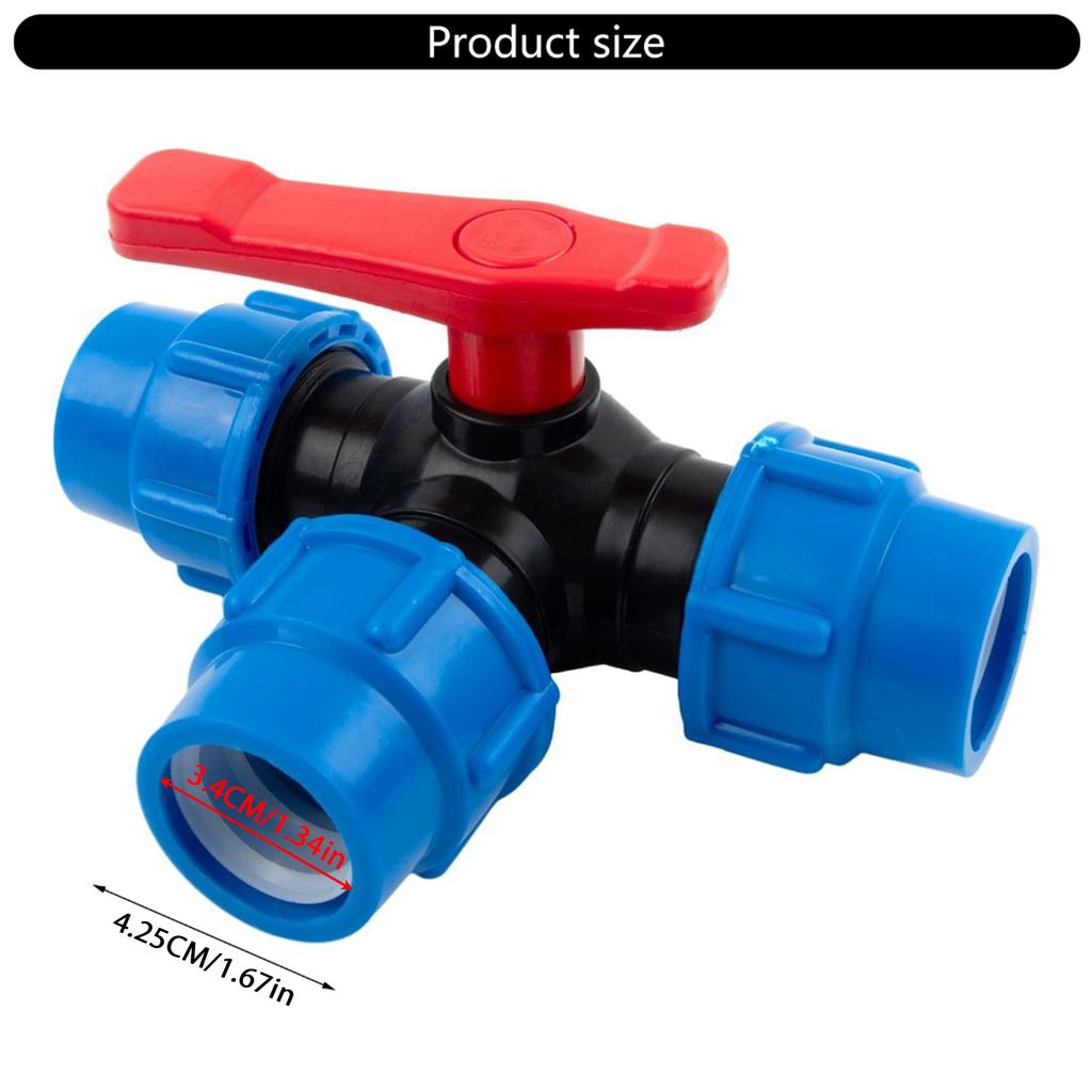 Multipurpose 32mm Plastic Pipe 3 Way Round Valves Convenient for Garden Hose Easy Installation and Water Control