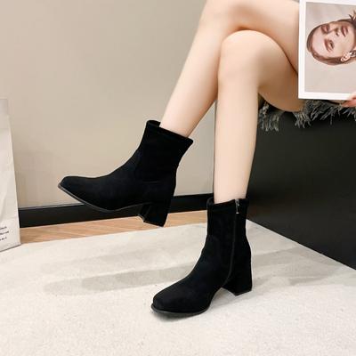 Модные женские ботильоны, легкая повседневная обувь для женщин, массивные модные ботинки с квадратным носком, вязаные ботинки на платформе на осень-зиму