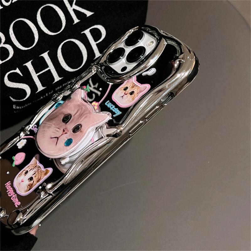 Корейский милый 3D кошачий кронштейн звезда покрытие мягкий чехол для iPhone 16 15 14 13 12 11 Pro Max X XS XR прекрасный котенок противоударный чехол