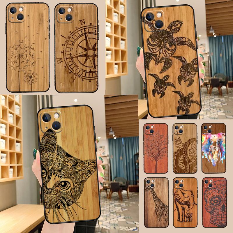 Natural Bamboo Wood Animal Print Case For Oppo A17 A57 A77 A40 A78 A54 A74 A94 A76 A16 A96 A18 A60 A80 A38 A58 A98 A15 A5 Pro