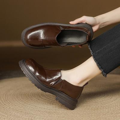 Новые повседневные туфли-лодочки из маленькой кожи, повседневные черные туфли большого размера, толстая подошва, нескользящая резиновая подошва, женская обувь, низкий каблук, туфли-лодочки