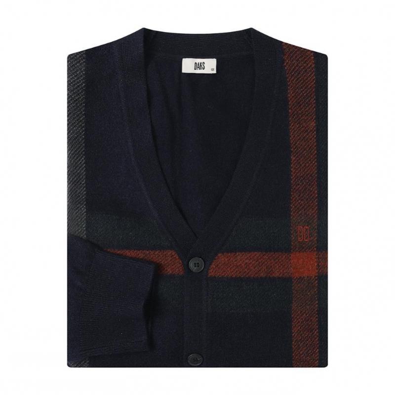 DakS Men S Wool100 Check Pattern Cardigan dmw1Swcd101n1