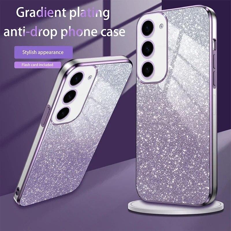 Luxury Plating Magnetic Holder Phone Case For Samsung Galaxy S24 Ultra S23 S22 S21 S20 Plus FE Note 20 10 Silicone Glitter Cover