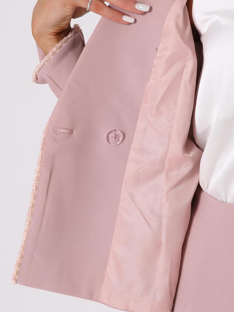 Женский костюм-двойка Allegra K: блейзер и юбка с твидовой отделкой, розовый, размер M