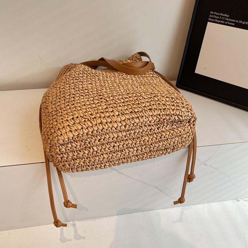 Yogodlns Женская соломенная сумка подмышкой, однотонная плиссированная сумка, большая вместимость, модная сумка на плечо, дорожная сумка для покупок, пляжная сумка