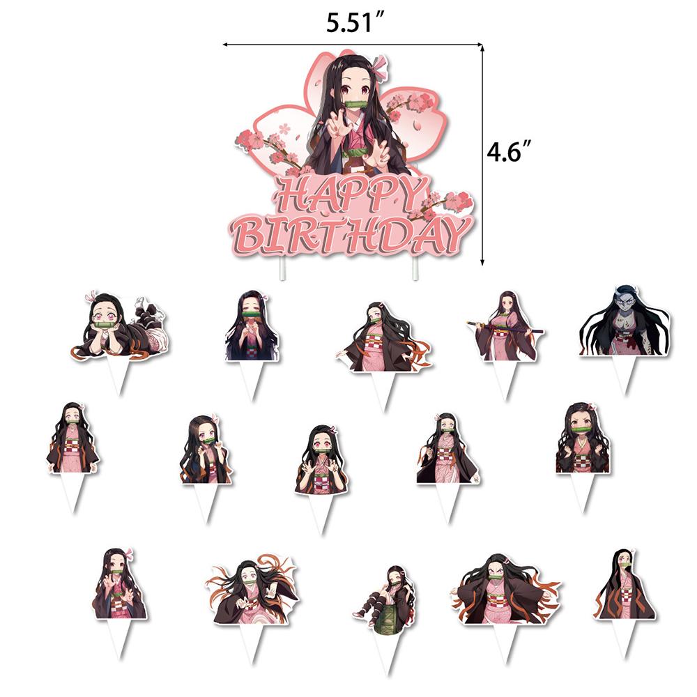 43 шт., принадлежности для вечеринок «Убийца демонов Незуко», в комплект входят воздушные шары-топперы для торта с баннером