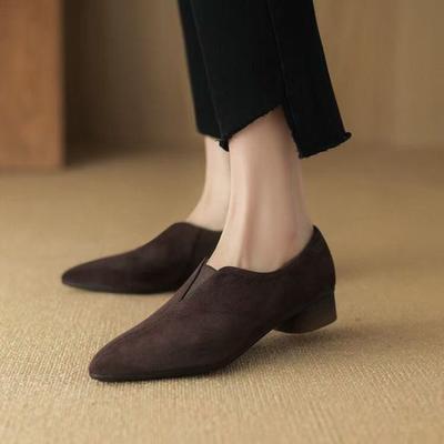 Ретро эластичные туфли-лодочки на толстом каблуке с глубоким вырезом и острым носком, женские осенние черные туфли на низком каблуке для работы и повседневной носки