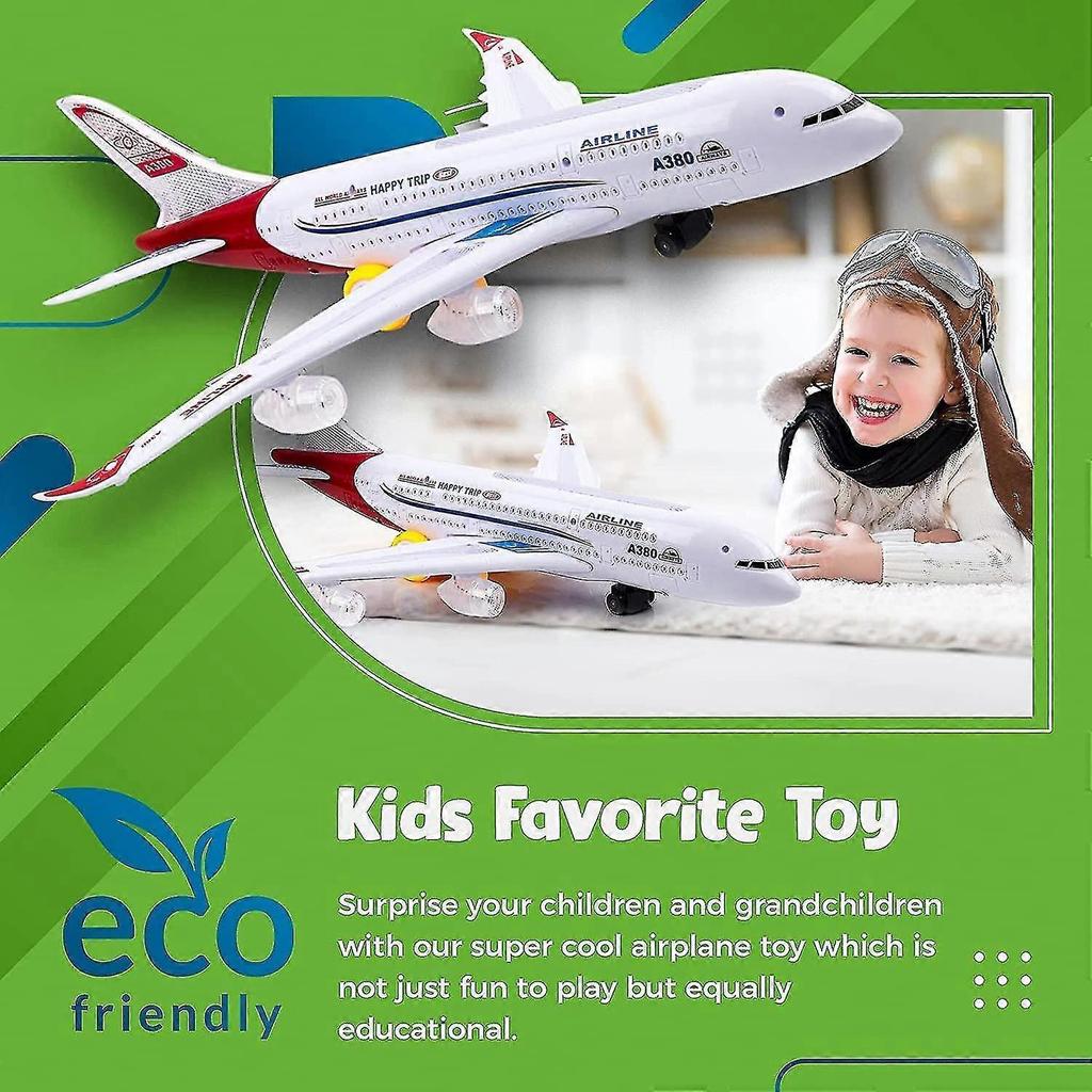 Airplane Toys For Kids, Bump And Go Action, Toddler Toy Plane With Led Flashing Lights And Sounds For Boys & Girls 3 -12 Years Old (airbus A380)