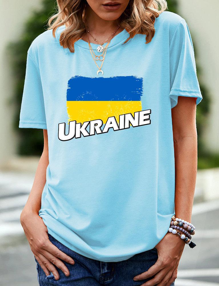 2024 New Women's Printed Ukraine Flag Short-sleeved Support Ukrainian Round Neck Short-sleeved 3D T-shirt