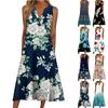 Женское летнее платье, повседневное пляжное свободное платье без рукавов с v-образным вырезом и принтом