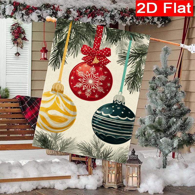 2D Flat - 2D Flat - 2D Flat Christmas Retro Christmas Ball Hanging Garden Flag 1-28X40 Inches Outdoor Garden Flag Double-Sided Home Decoration Courtya