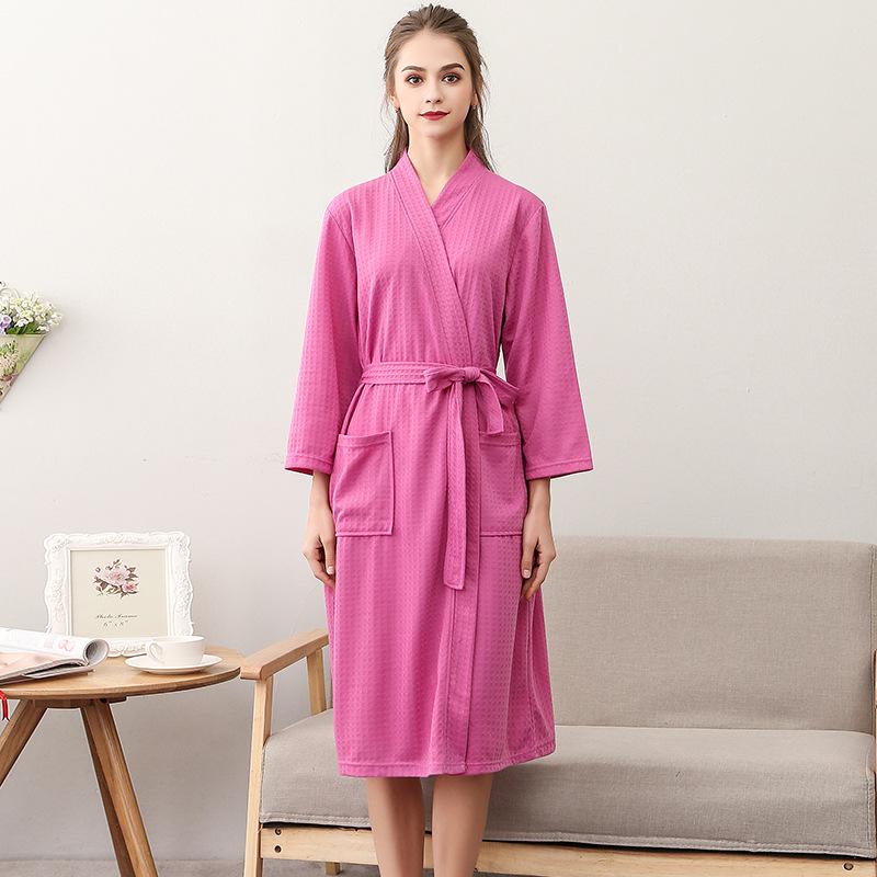 Spring-Summer Waffle Bathrobe: Unisex, Lightweight, 3/4 Sleeves, Korean Style, Absorbent