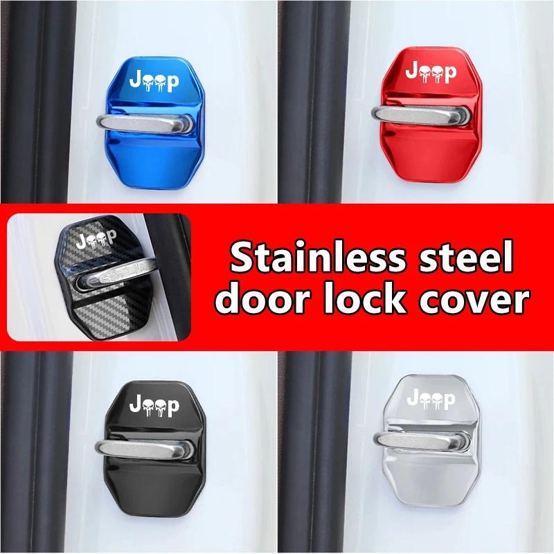 4Pcs Stainless Steel Car Door Lock Cap Cover for Jeep Renegade Wrangler JK Grand Cherokee Compass Patriot Liberty Auto Accessory