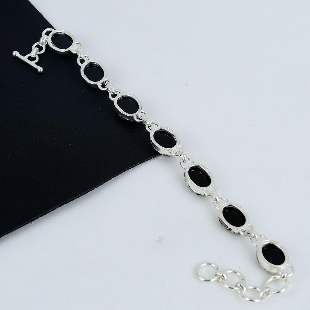 Dainty Black Onyx Gemstone Handmade 925 Sterling Silver Bracelet, Black Onyx Bracelet For Wife , Unisex Bracelet Birthday Gift For Her