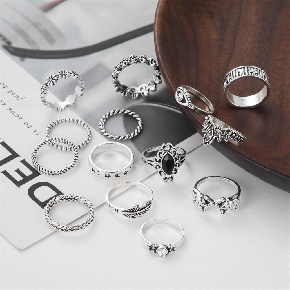 Винтажный комплект колец для женщин, звезда, луна, слон, череп, геометрическое кольцо, ювелирные изделия в стиле хип-хоп