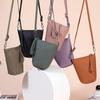 Stylish and Simple One-shoulder Messenger Bag, First-layer Cowhide Casual Mobile Phone Bag, Women's Mini Bucket Bag, Textured Women's Bag