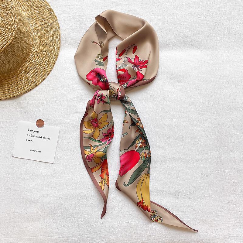 Korean Version of Versatile Early Autumn New Silk Scarf for Women Printed Clothing Decorative Scarf Headband Narrow Long Ties Bag Streamer
