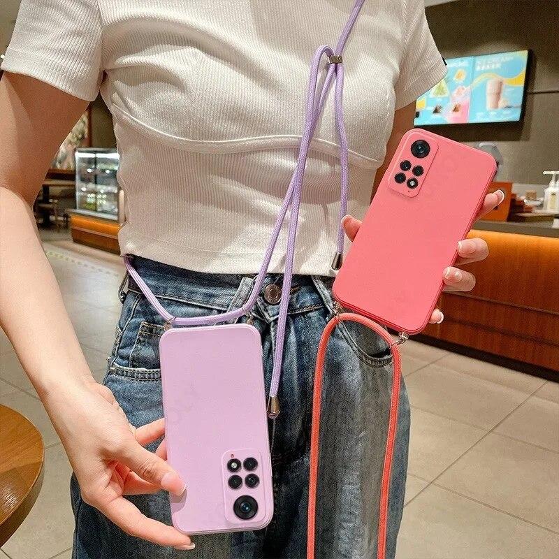 Чехол с ремешком через плечо для Xiaomi Redmi 13C 12 12C 10 9 9A 9C 9T 8 8A Note 12 11 10 S Pro, силиконовая мягкая задняя крышка из ТПУ/Samsung S24 S23 S22 Ultra