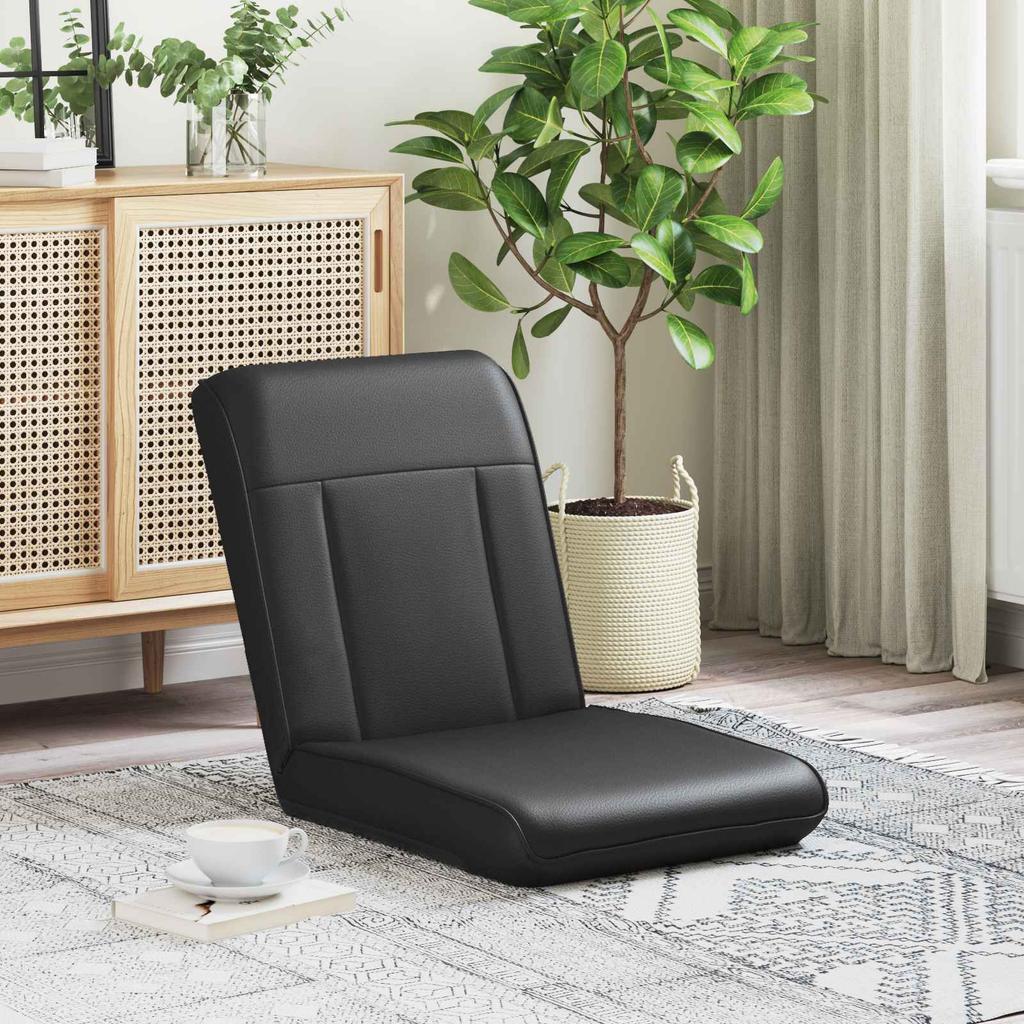 Adjustable Footstool Black Faux Leather