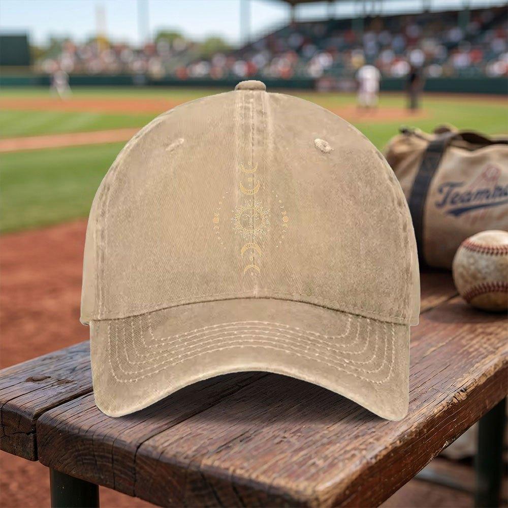 Mysterious Sun Moon Washed Baseball Cap Adjustable Buckle Lightweight Breathable Unisex Cap