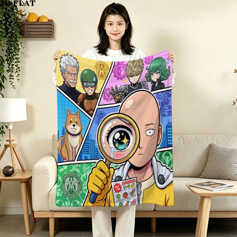 1PC Onepunch Man Patterned Flannel Blanket Suitable For All Seasons For Home Decor Warmth And Comfort Gifts Holiday Present