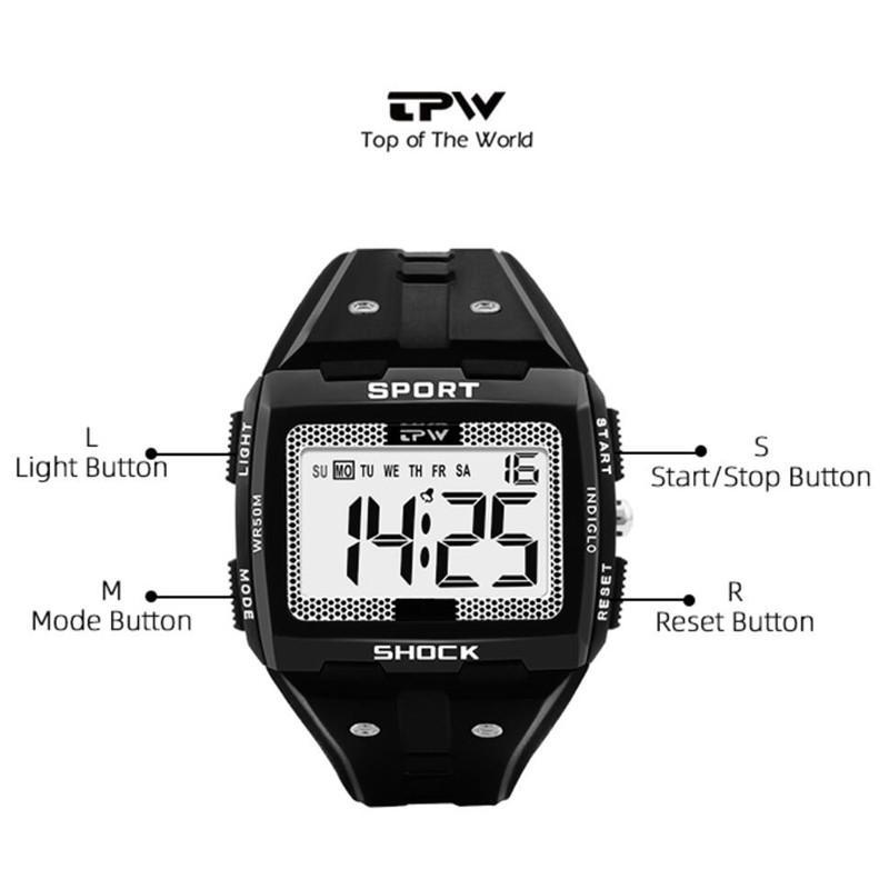 Digital Watch, Outdoor Sport Watch, 50M Waterproof Swimming Wristwatch, LED Men Watch