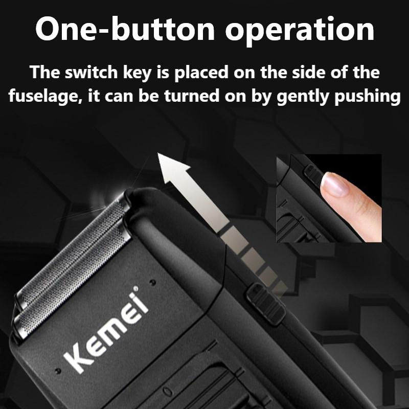 Kemei KM-1102 Аккумуляторная беспроводная бритва для мужчин с двумя лезвиями, возвратно-поступательная бритва для бороды, уход за лицом, многофункциональный мощный триммер