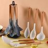 Кухонные принадлежности с деревянной ручкой, силиконовые кухонные принадлежности, набор из 7 штук, антипригарный набор ложек и лопаток для готовки