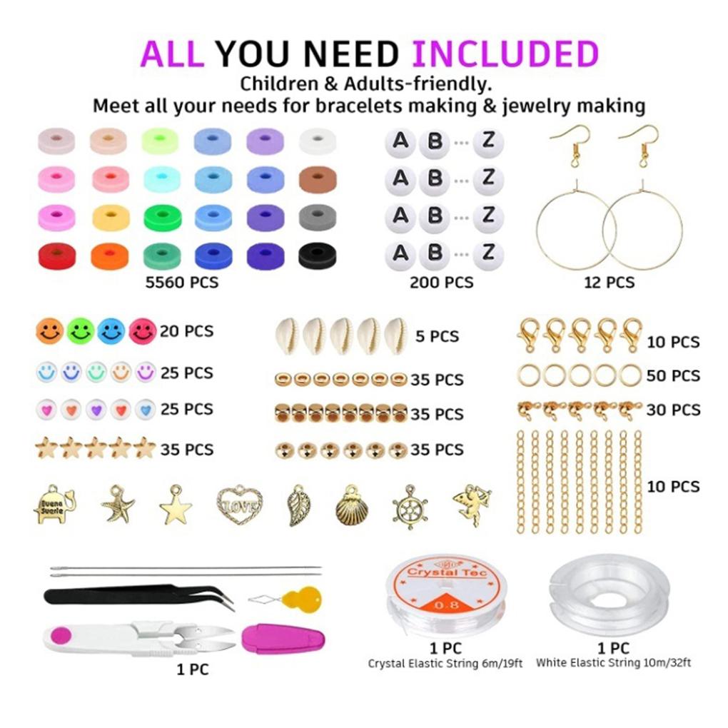 6000 шт./набор из полимерной глины, сменные бусины, многоразовые, браслет, ювелирные изделия, ожерелье, кулон, серьги, изготовление бусин, аксессуары