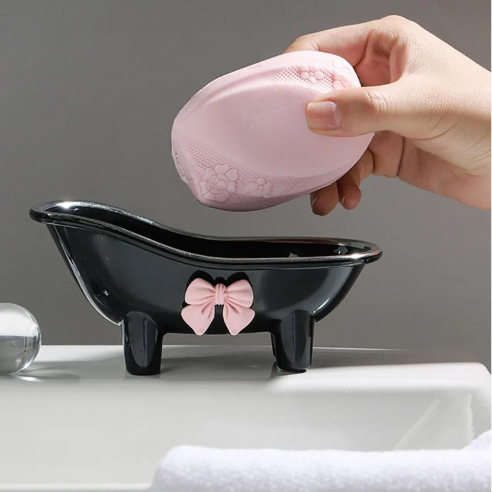 1pc Adorable Bow-tie Soap Box Creative Bathtub-shaped Soap Holder.