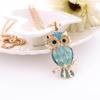 Luxury Hollow Gold Color Lady Blue Owl Pendant Necklace Sweater Chain Accessories Jewelery