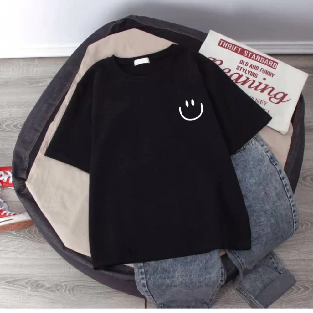 2026 New Summer Smiling Face Print Kids T-shirt Short-sleeved Pure Cotton Loose Basic Versatile Cool Simple Kids Tees Tops